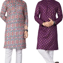 dhasu trendz Pack of 2 Men Printed Cotton Blend Straight Kurta-picture-1