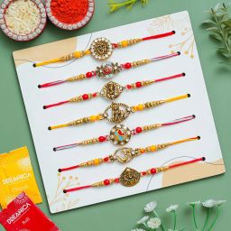 Designer Rakhi-56 Assorted Rakhi, Chawal Roli Pack, Greeting Card Set-image-56