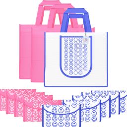 Pack of 12 Smile Foldable Shopping Bags For Women | Pink & White Blue Pack of 12 Grocery Bags-image-20