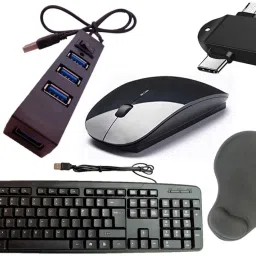 ANJO Wired Keyboard-Wireless Mouse-Wrist Pad-Hub 2.0-Cleaner-OTG 2N1Type C & Micro Combo Set-image-52