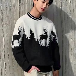 houseofcommon Men Printed, Self Design Round Neck Black, White Sweater-picture-11