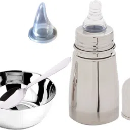 Stainless Steel Baby Feeding Bottle 160ML with Additional Sipper Nipple, Bowl and Spoon - 304 Food Grade Stainless Steel-15