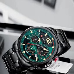 Curren Men Brass Dial & Stainless Steel Bracelet Style Straps Analogue Watch CR-8395-Black Green-image-46