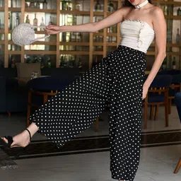 ODETTE Women Polka Dot Printed Comfort Trousers-image-38