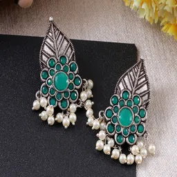 Sangria Crystal Studded Leaf Earrings-image-45