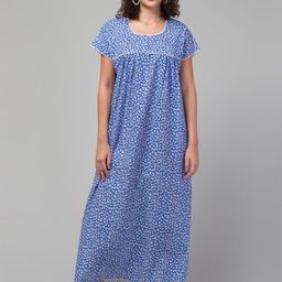 CROWN KING Women Printed Pure Cotton Maxi Nightdress-picture-11