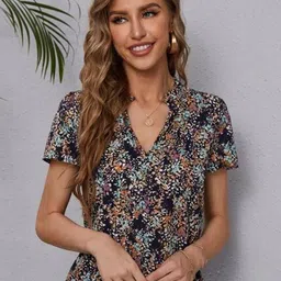 Stylecast X Slyck Floral Print Mandarin Collar Ruffles Top-image-19