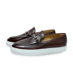 SHUTIQ Men Textured Leather Horsebit Loafers with Buckles-picture-16