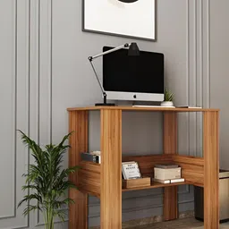 homeeasy Brown Engineered Wood Study Table Computer Desk & Shelves-1