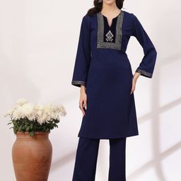 Nayam By Lakshita Ethnic Motifs Yoke Design Sequinned Straight Kurta With Trouser-picture-38