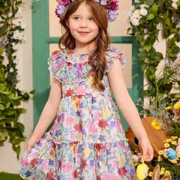 Miss & Chief Embellished Print Ruffled Net A-Line Dress-43