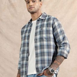 WROGN Men Comfort Fit Buffalo Checked Spread Collar Pure Cotton Casual Shirt-picture-47