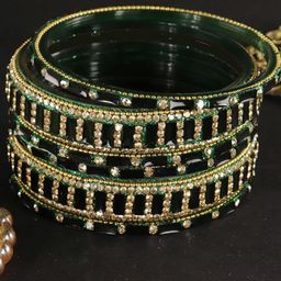 ZULKA Set Of 6 Zircon Diamonds Studded & Beaded GlassBangles image 5