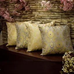 RoyalDeco Grey & Gold-Toned 4 Pieces Embroidered Square Cushion Covers-26