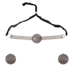 Samsiddhi Oxidized Tribal Thread Choker Necklace and Earrings Set for Women-image-91