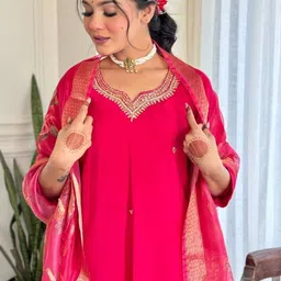 Anouk Women Embroidered Regular Sequinned Kurta with Trousers & With Dupatta image 2