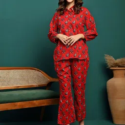 Zenava by Myntra Printed Pure Cotton Shirt With Trousers Co-Ords-image-51