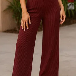 Fabflee Women Pack of 3 Wide Leg Mid-Rise Flat-Front Cotton Parallel Trousers-picture-2
