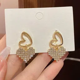 Krelin Gold Plated Crystal Studded Heart Shaped Drop Earrings-image-88