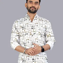 Metronaut Men Classic Fit Typography Printed Spread Collar Cotton Casual Shirt-picture-1