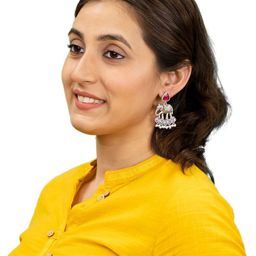Shining Jewel - By Shivansh Silver-Plated CZ Studded And Pearls Beaded Drop Earrings-52