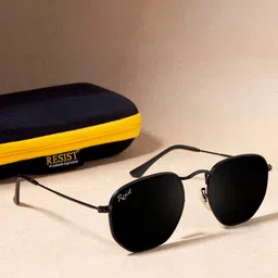 RESIST EYEWEAR Unisex Rectangle Sunglasses with UV Protected Lens FRANCIS BLACK BLACK1-32