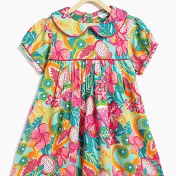 Campana Tropical Print Peter Pan Collar Puff Sleeve Empire Dress-picture-9