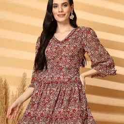 aayu Floral Printed Bell Sleeve Georgette Fit & Flare Dress-image-19