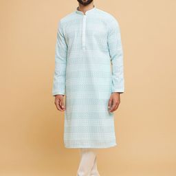 Men Woven Design Ethnic Kurta with Churidar-4