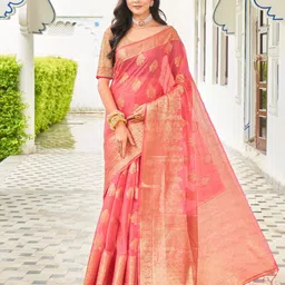 Moksha Trends Woven Design Zari Silk Blend Designer Banarasi Saree-image-23