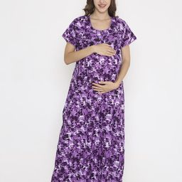 NIGHTSPREE Women Abstract Printed Round Neck Cotton Maternity Nightdress-image-39