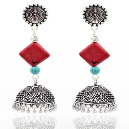 Gurjari Jewellers Tops with TURQUOISE beads Earrings-image-6