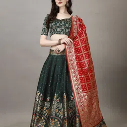LADY SHOPI Floral Printed Ready to Wear Art Silk Lehenga With Unstitched Blouse & Dupatta-picture-4