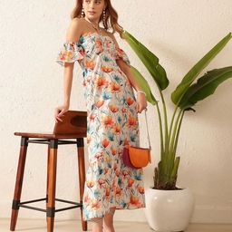 STREET 9 Floral Print Off-Shoulder Bell Sleeve Crepe Maxi Dress-image-40