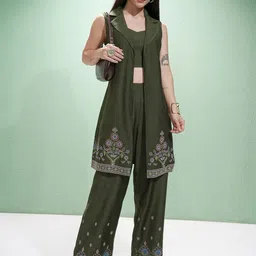 Vishudh Embroidered Jacket With Top & Trousers Co-Ord Set-image-58