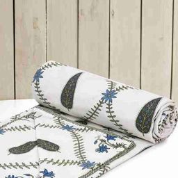 RF RELAXFEEL White & Green Floral Printed Microfiber AC Room 210 GSM Double Bed Dohar-image-43