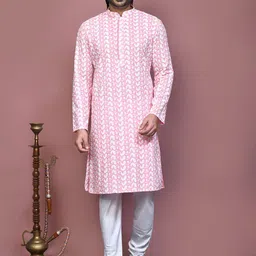 RANAK Men Ethnic Motifs Embroidered Regular Pure Cotton Kurta with Pyjamas-picture-7