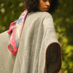 KHALEEJ Chevron Printed Woollen Longline Poncho image 4