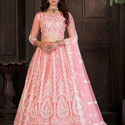 Warthy Ent Embroidered Thread Work Semi-Stitched Lehenga & Unstitched Blouse With Dupatta-image-83