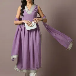 KALINI Embroidered V Neck Pleated Georgette Kurta With Palazzos-48