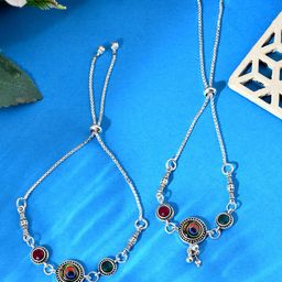 Silvermerc Designs Silver-Plated Artificial Stones Studded and Beaded Anklets-picture-20
