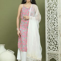 Jompers Women Floral Printed Regular Kurta with Palazzos & With Dupatta-13