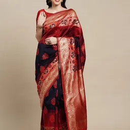 Mitera Woven Design Zari Silk Blend Kanjeevaram Saree-image-36