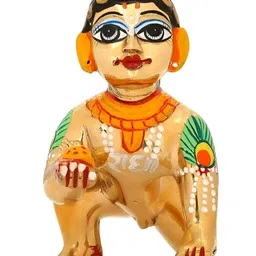 krishnagallery1 Gold Toned & Orange Laddu Gopal Murti Marble Showpiece-image-14