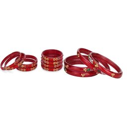 SOMIL Set Of 12 Red Alloy Artificial Stones & Beads Bangles-picture-1