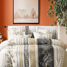 Eleganta White & Brown Floral 350 TC Fitted Queen Bedsheet Set 1.52 m x 1.98 m-image-101