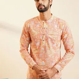 JAYPORE Floral Printed Band Collar Pure Cotton Straight Kurta-image-61