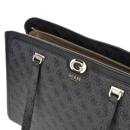 GUESS Geometric Printed PU Structured Tote Bag with Cut Work image 4