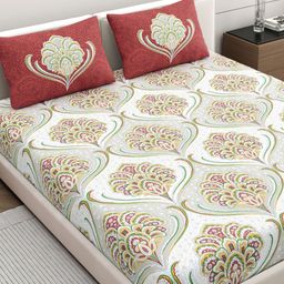 Dreamscape White & Grey Ethnic Motifs 200 TC Cotton King Bedsheet Set 2.49 m x 2.74 m-image-95