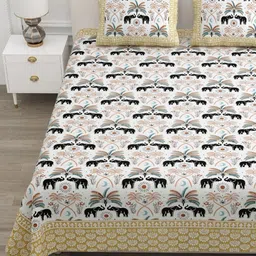 ATARAH Brown & White Ethnic Motifs 144 TC Queen Bedsheet with 2 Pillow Covers-picture-26